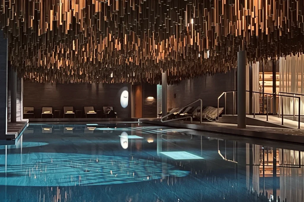 The Indoor Swimming Pool at the Six Senses Crans-Montana, 14.000 suspended poplar strips
