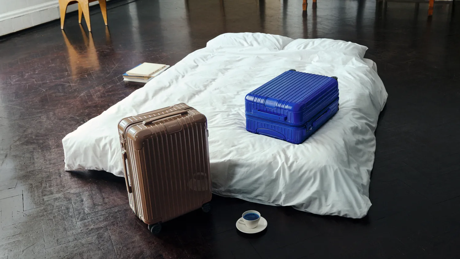 Rimowa brings the two colours to its Essential polycarbonate suitcases and Groove leather bags from 8 October, with a campaign starring the actor Joe Alwyn