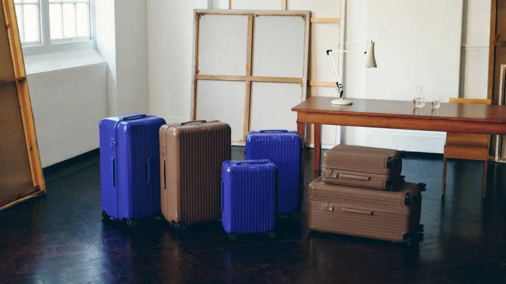 Rimowa brings the two colours to its Essential polycarbonate suitcases and Groove leather bags from 8 October, with a campaign starring the actor Joe Alwyn